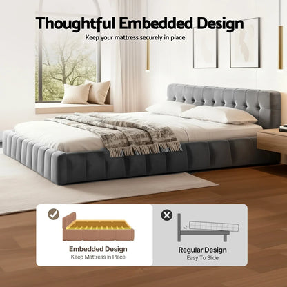 Artiss King Size Bed Frame Plush Soft Headboard Velvet Platform Base for Modern Bedrooms Grey - Mekamart Australia