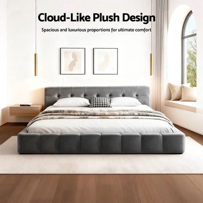 Artiss Queen Size Bed Frame Plush Soft Headboard Velvet Platform Base for Modern Bedrooms Grey - Mekamart Australia