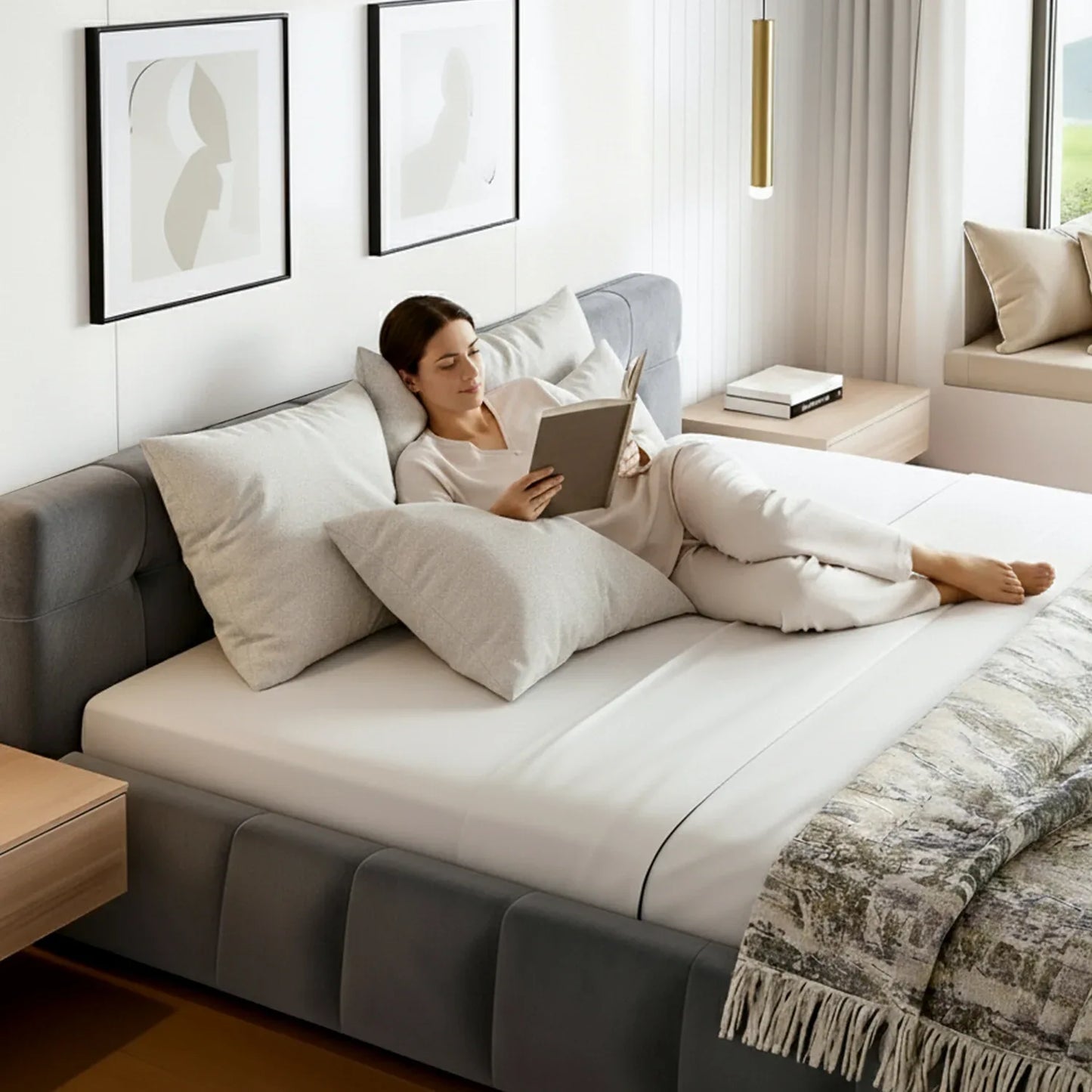 Artiss Queen Size Bed Frame Plush Soft Headboard Velvet Platform Base for Modern Bedrooms Grey - Mekamart Australia