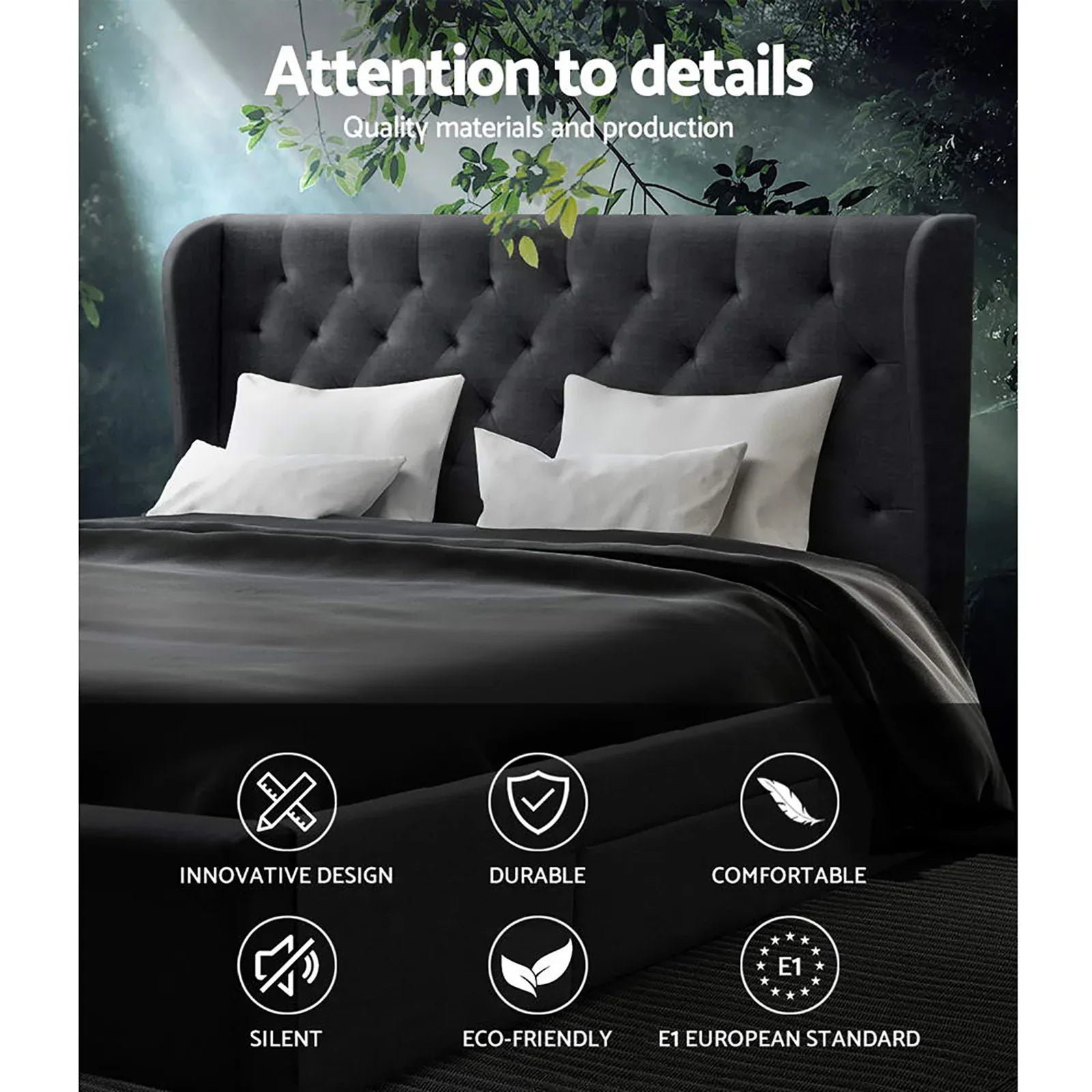 Artiss Bed Frame King Size with 4 Drawers Charcoal MILA - Mekamart Australia
