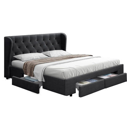 Artiss Bed Frame Queen Size with 4 Drawers Charcoal MILA - Mekamart Australia