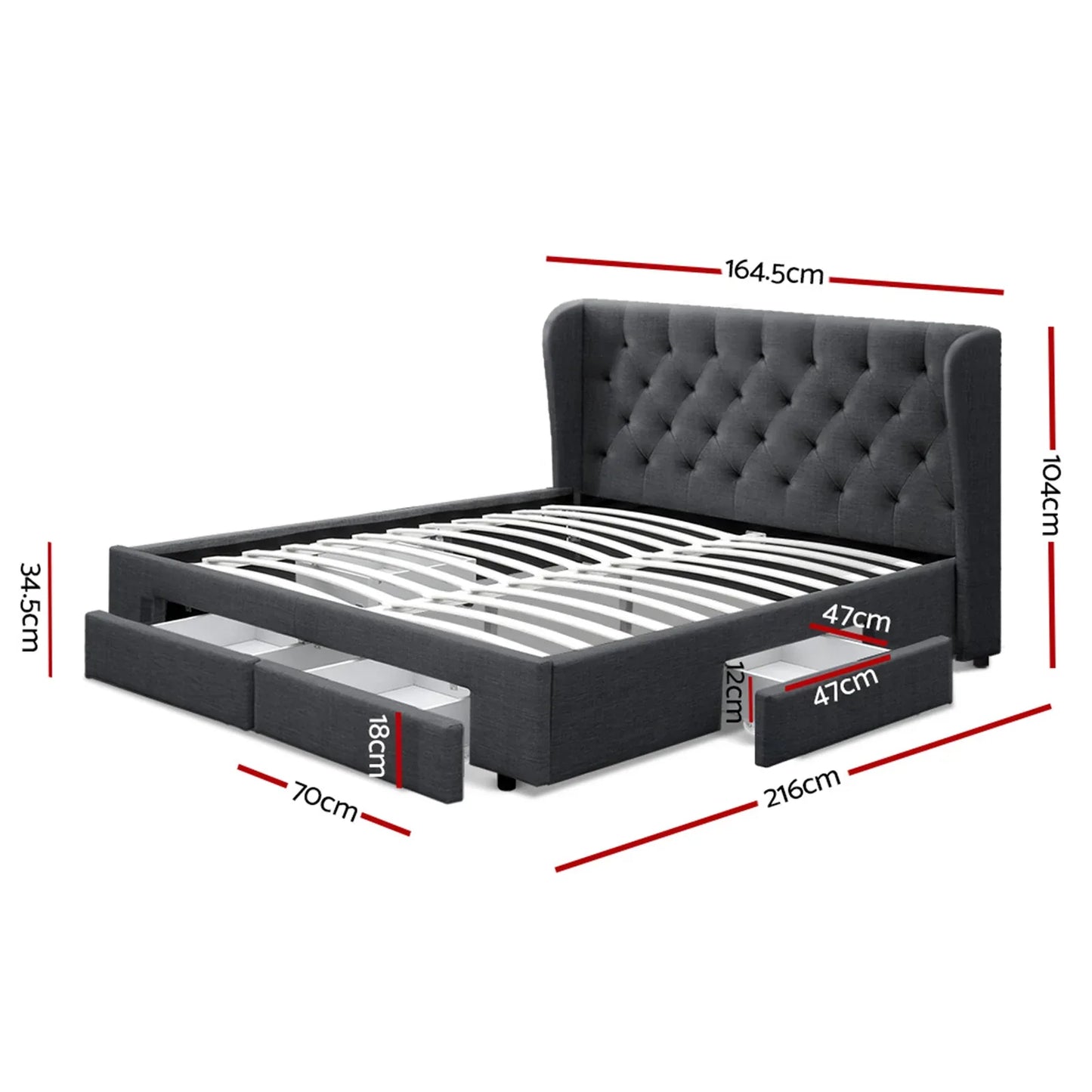 Artiss Bed Frame Queen Size with 4 Drawers Charcoal MILA - Mekamart Australia