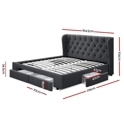 Artiss Bed Frame Queen Size with 4 Drawers Charcoal MILA - Mekamart Australia