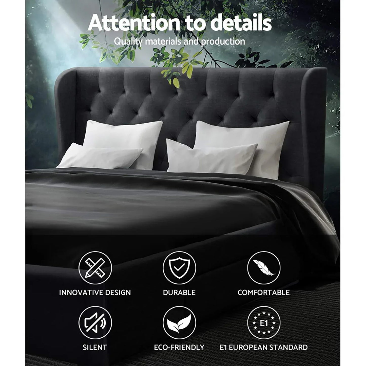 Artiss Bed Frame Queen Size with 4 Drawers Charcoal MILA - Mekamart Australia
