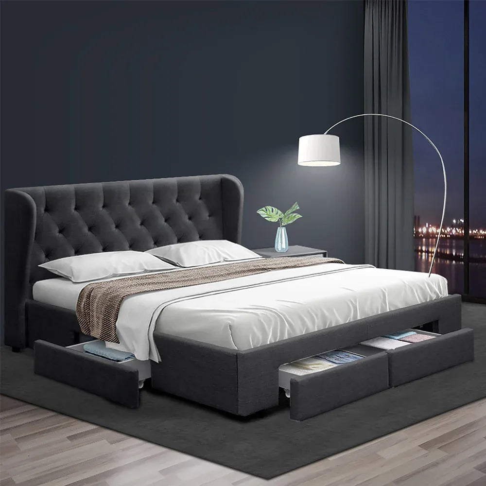 Artiss Bed Frame Queen Size with 4 Drawers Charcoal MILA - Mekamart Australia