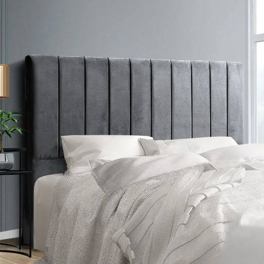Artiss Bed Head Headboard King Velvet - VELA Grey - Mekamart Australia