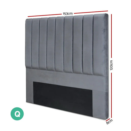 Artiss Bed Head Headboard Queen Velvet - VELA Grey - Mekamart Australia