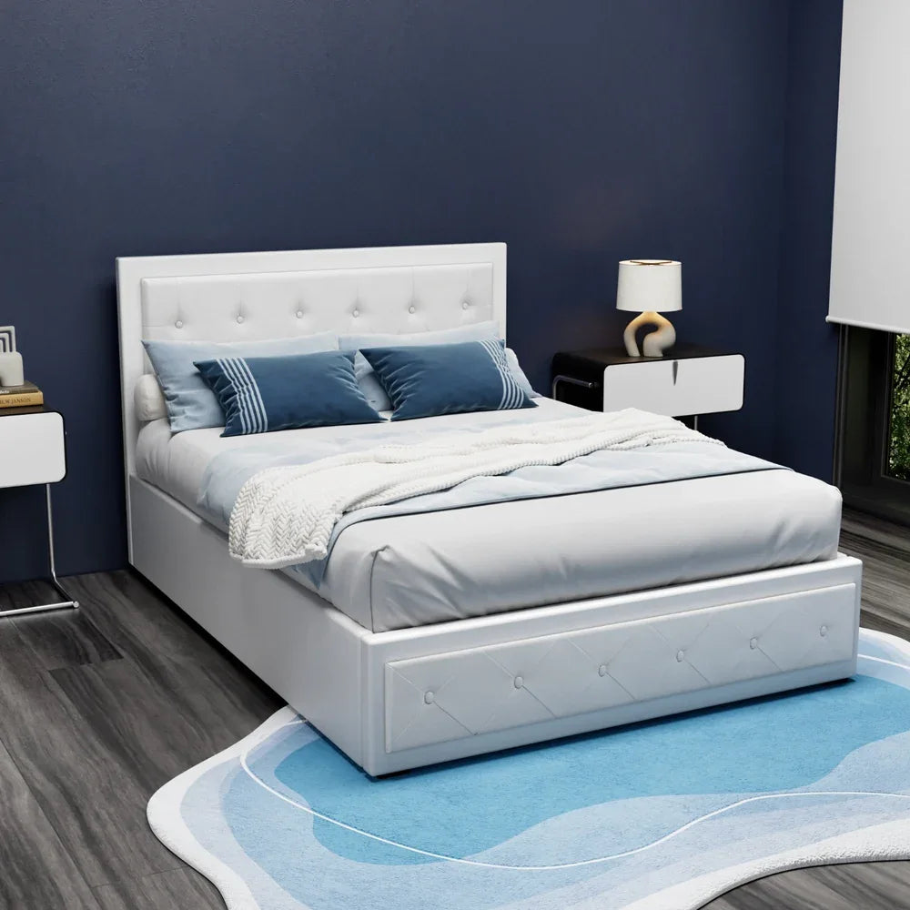 Artiss Bed Frame Double Size Gas Lift White TIYO - Mekamart Australia