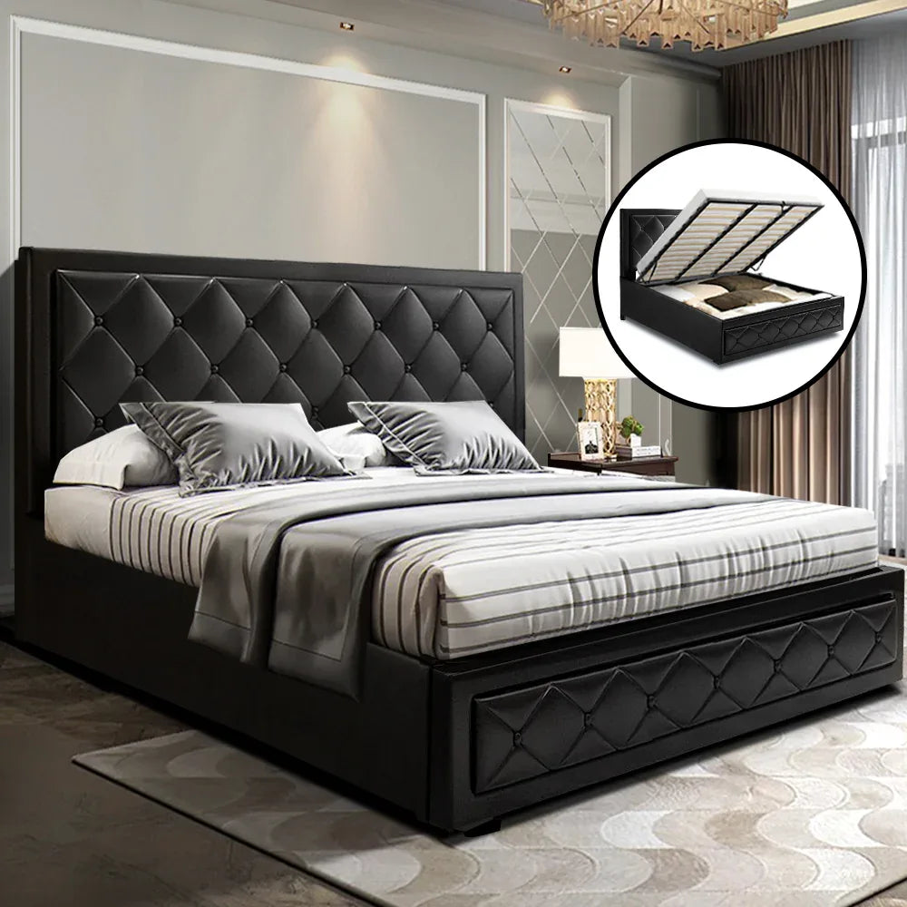 Artiss Bed Frame King Size Gas Lift Black TIYO - Mekamart Australia