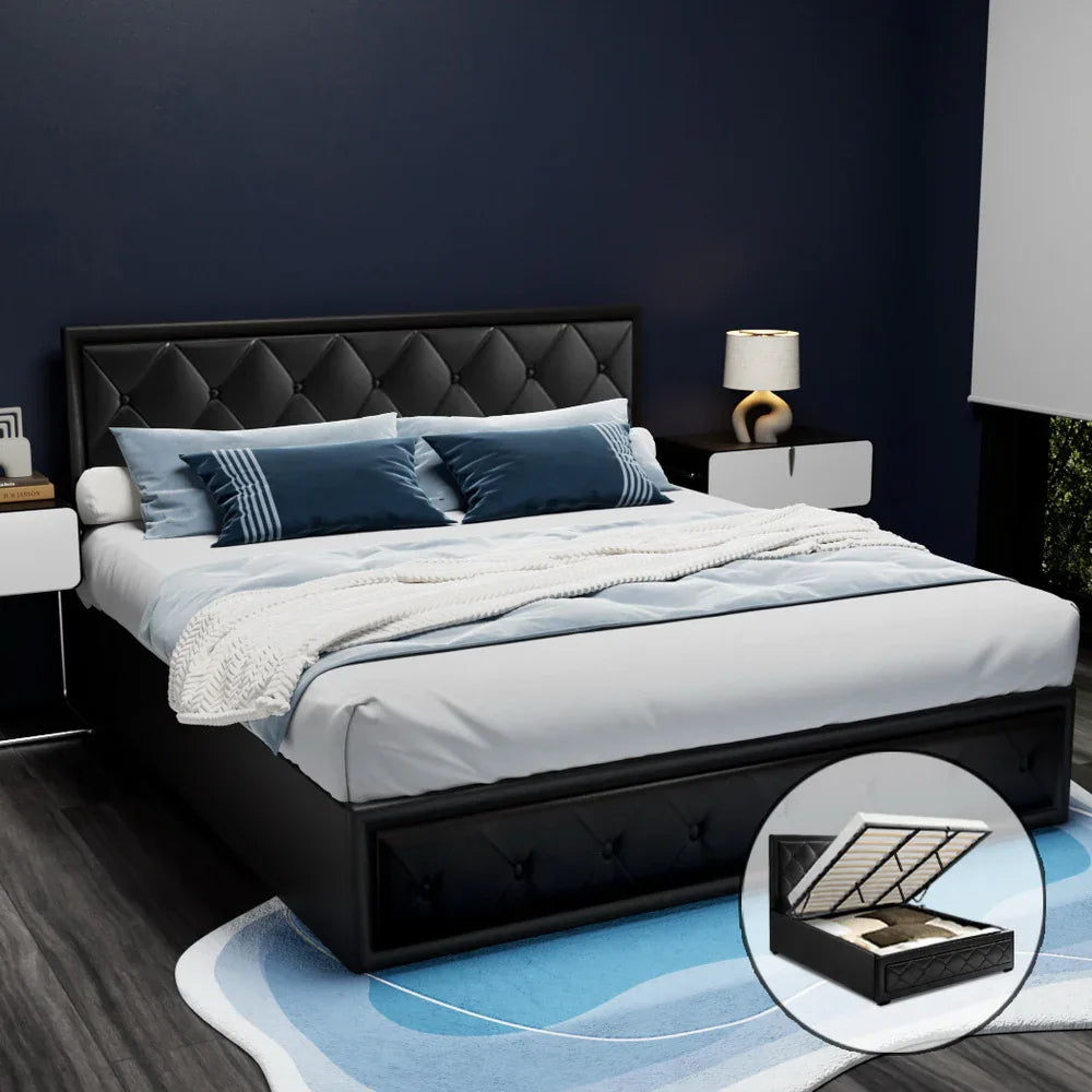 Artiss Bed Frame King Size Gas Lift Black TIYO - Mekamart Australia