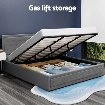 Artiss Bed Frame King Size Gas Lift Grey TIYO - Mekamart Australia