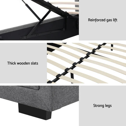Artiss Bed Frame King Size Gas Lift Grey TIYO - Mekamart Australia