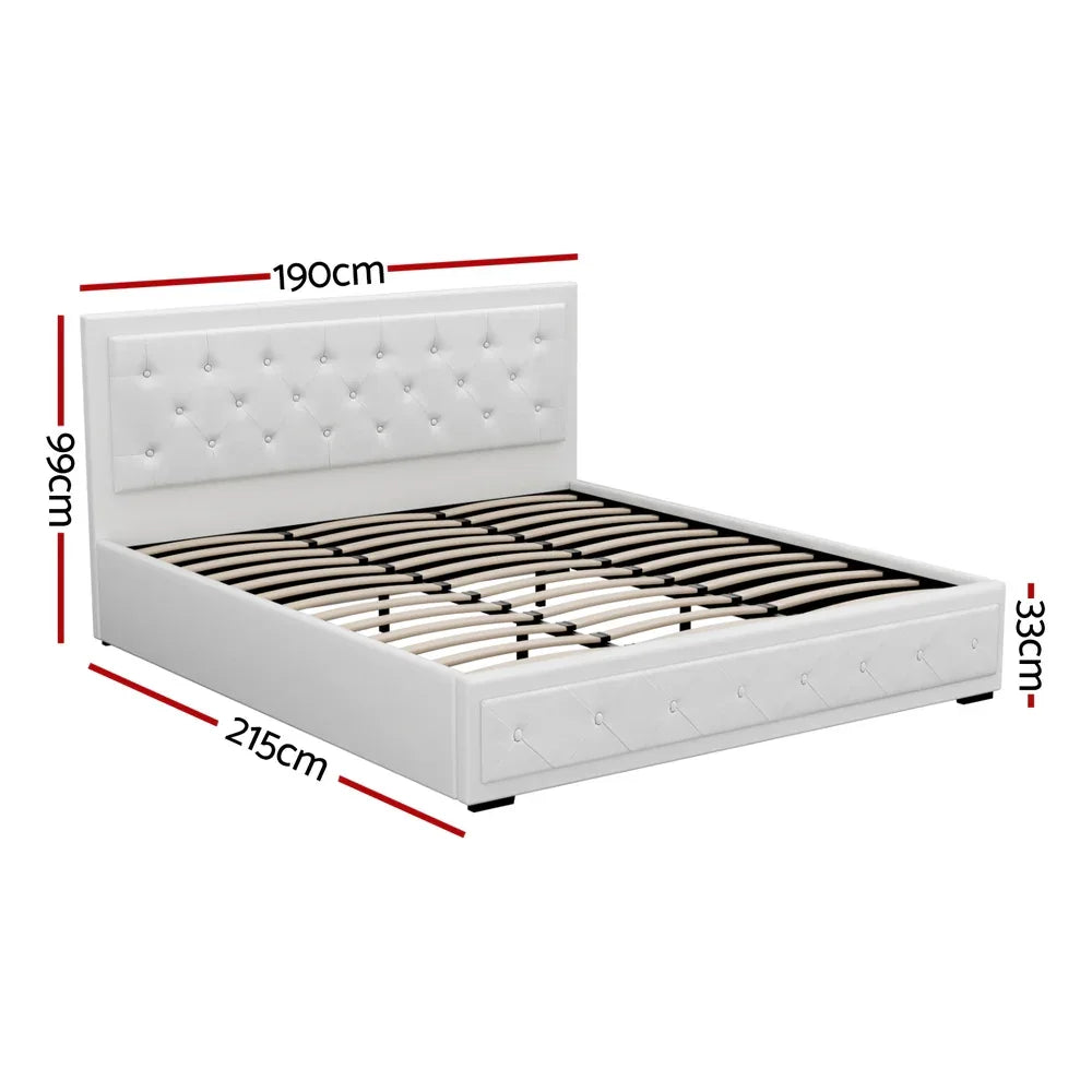 Artiss Bed Frame King Size Gas Lift White TIYO - Mekamart Australia