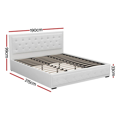 Artiss Bed Frame King Size Gas Lift White TIYO - Mekamart Australia