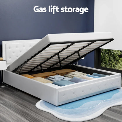 Artiss Bed Frame King Size Gas Lift White TIYO - Mekamart Australia