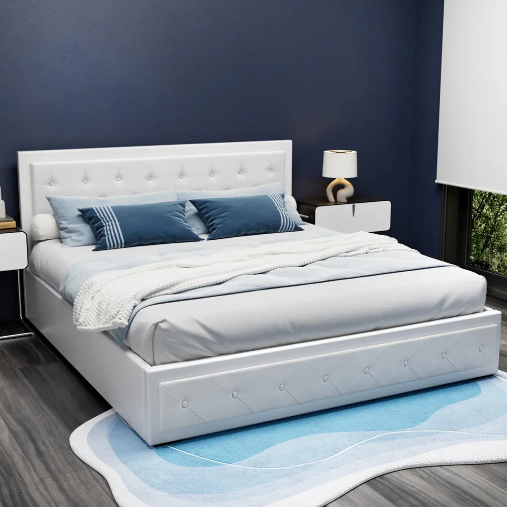 Artiss Bed Frame King Size Gas Lift White TIYO - Mekamart Australia