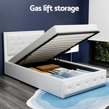 Artiss Bed Frame King Single Size Gas Lift White TIYO - Mekamart Australia