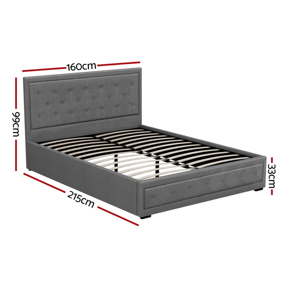 Artiss Bed Frame Queen Size Gas Lift Grey TIYO - Mekamart Australia