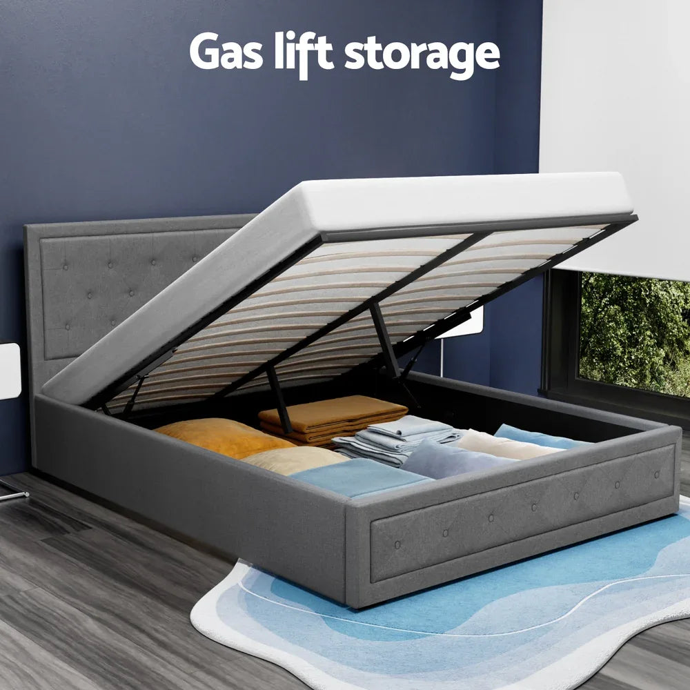 Artiss Bed Frame Queen Size Gas Lift Grey TIYO - Mekamart Australia