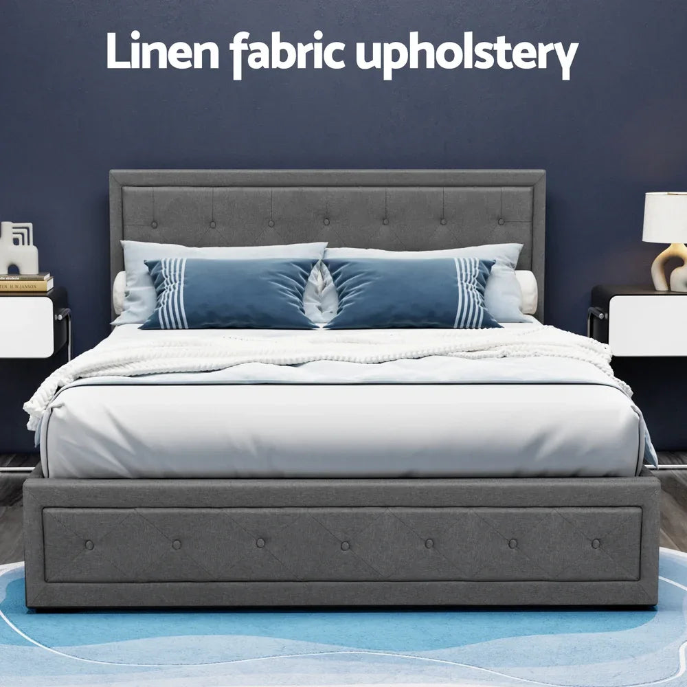 Artiss Bed Frame Queen Size Gas Lift Grey TIYO - Mekamart Australia