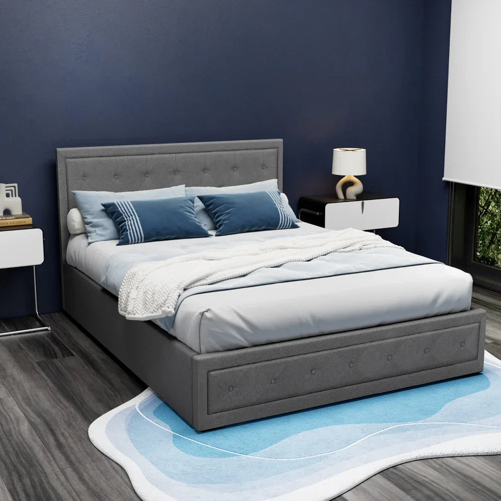 Artiss Bed Frame Queen Size Gas Lift Grey TIYO - Mekamart Australia