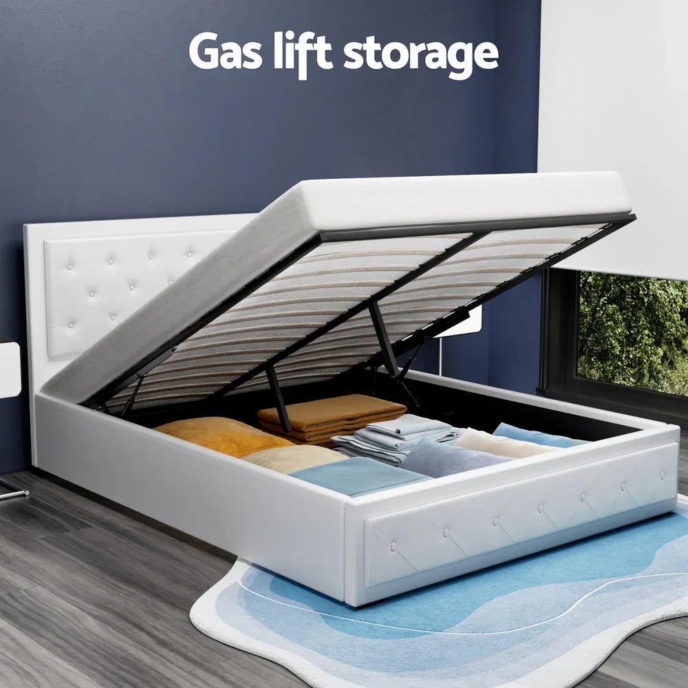 Artiss Bed Frame Queen Size Gas Lift White TIYO - Mekamart Australia