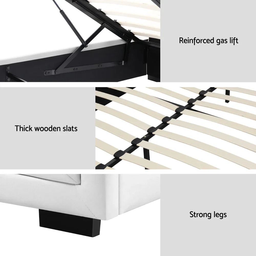 Artiss Bed Frame Queen Size Gas Lift White TIYO - Mekamart Australia