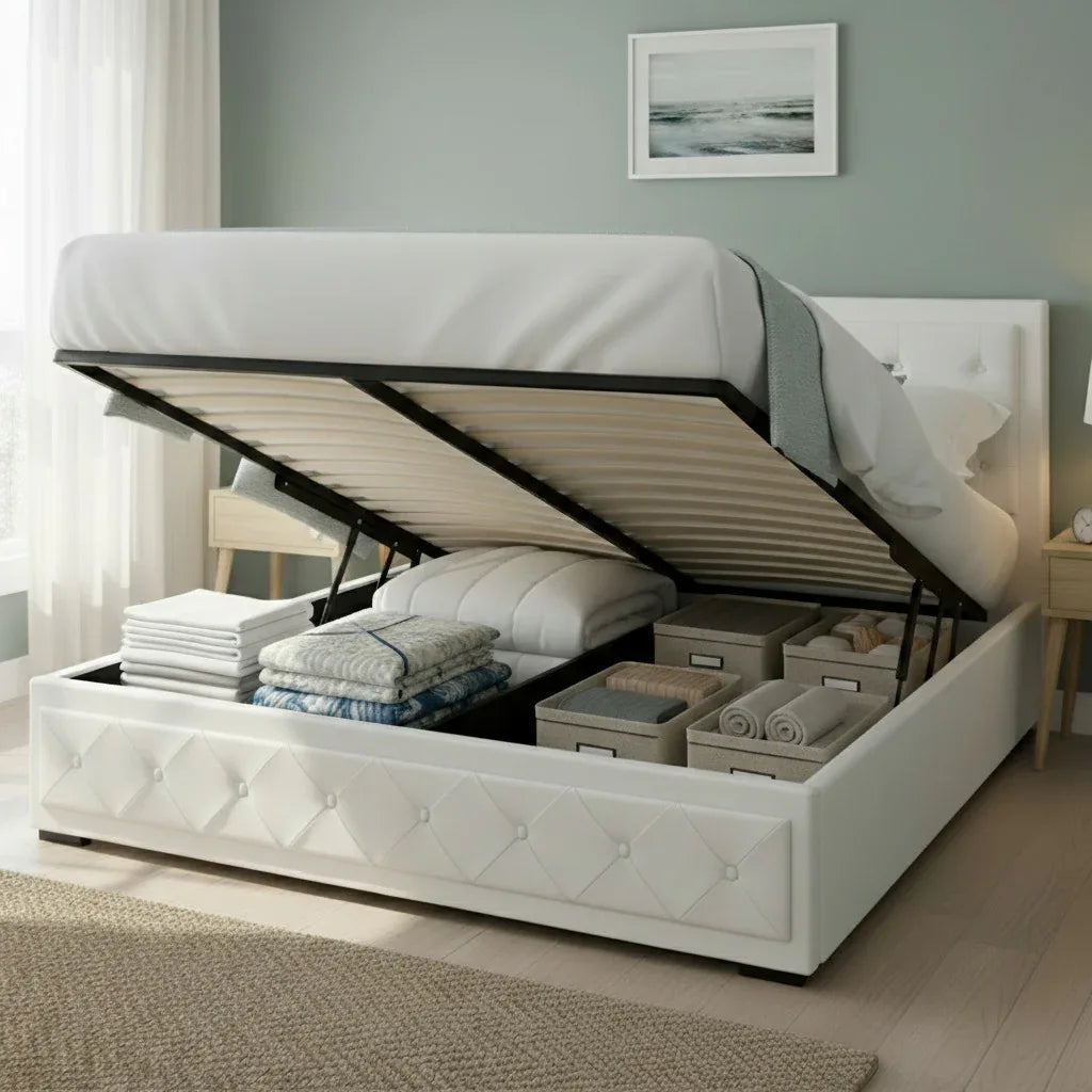 Artiss Bed Frame Queen Size Gas Lift White TIYO - Mekamart Australia