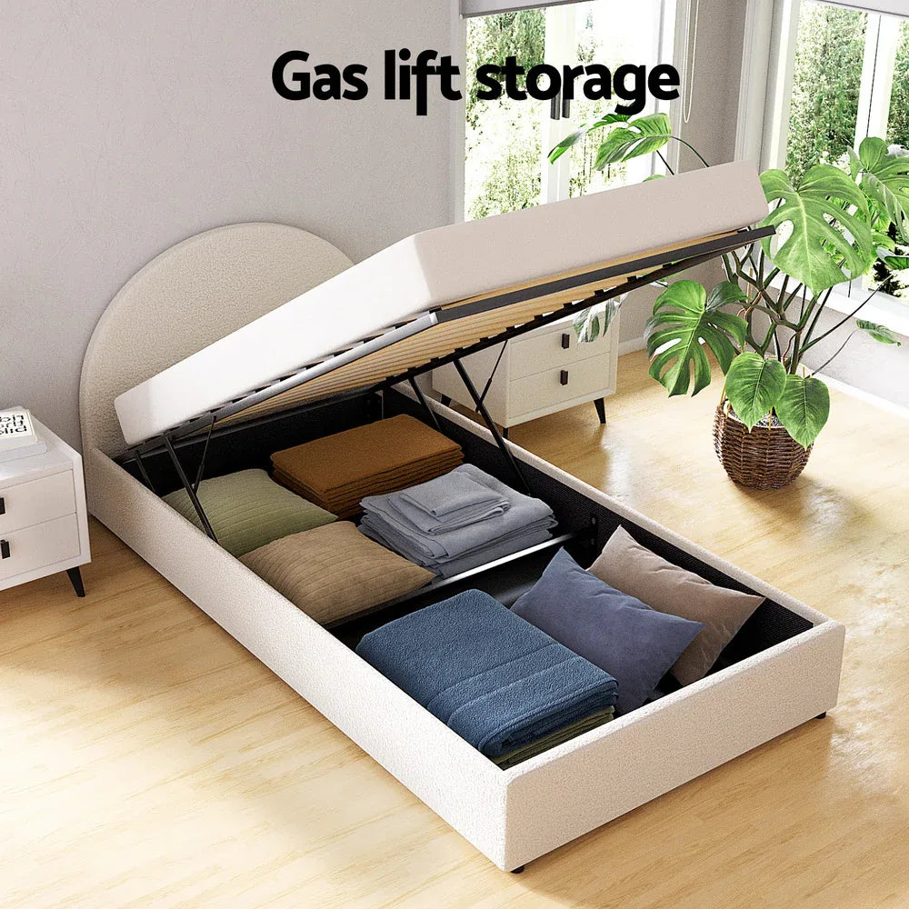 Artiss Bed Frame Gas Lift Strorage Beds Base Platform Boucle Fabric King Single ELLA - Mekamart Australia