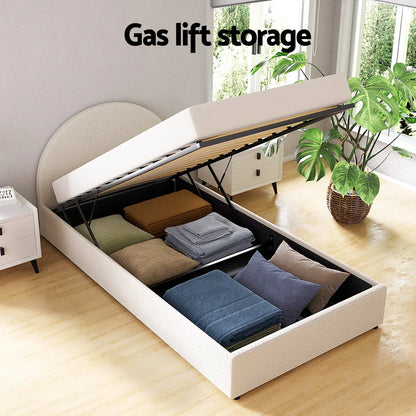 Artiss Bed Frame Gas Lift Strorage Beds Base Platform Boucle Fabric King Single ELLA - Mekamart Australia