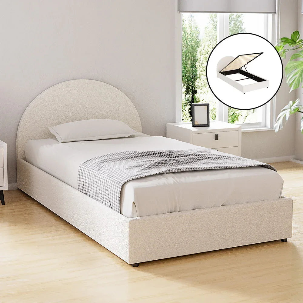 Artiss Bed Frame Gas Lift Strorage Beds Base Platform Boucle Fabric King Single ELLA - Mekamart Australia