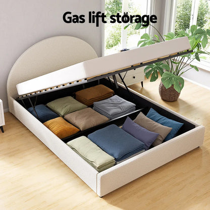 Artiss Bed Frame Gas Lift Strorage Beds Base Platform Boucle Fabric Queen ELLA - Mekamart Australia