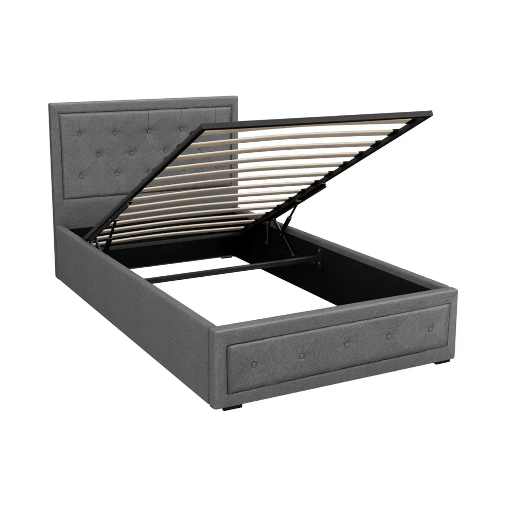 Artiss Bed Frame King Single Size Gas Lift Storage Mattress Base Wooden Grey - Mekamart Australia