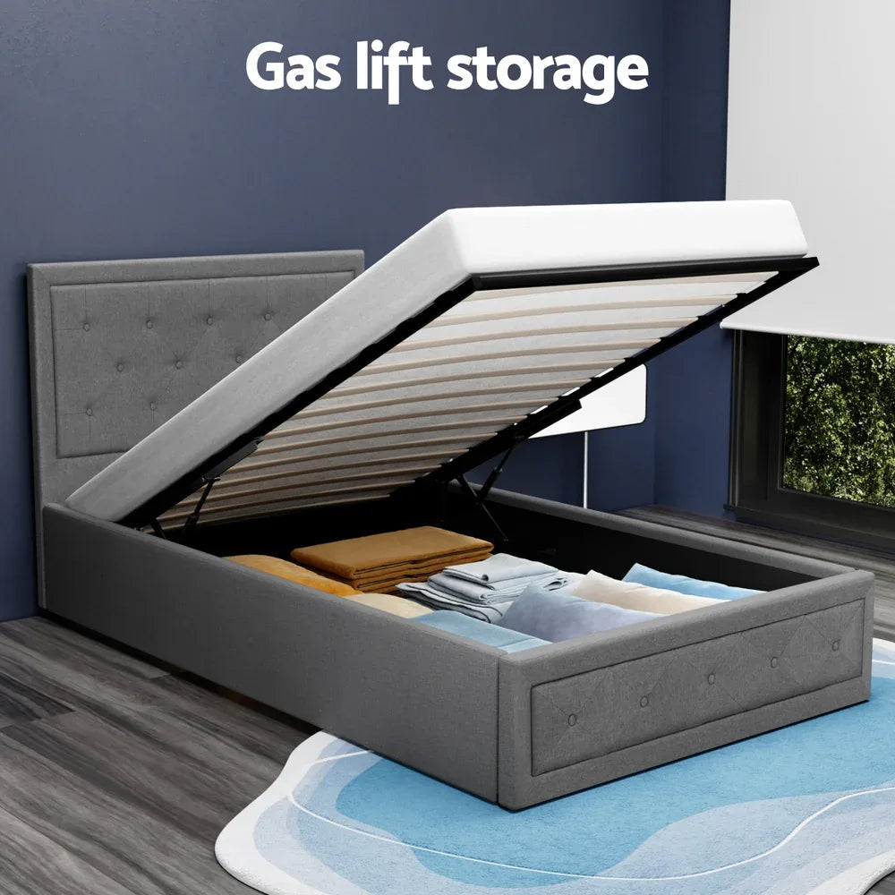 Artiss Bed Frame King Single Size Gas Lift Storage Mattress Base Wooden Grey - Mekamart Australia