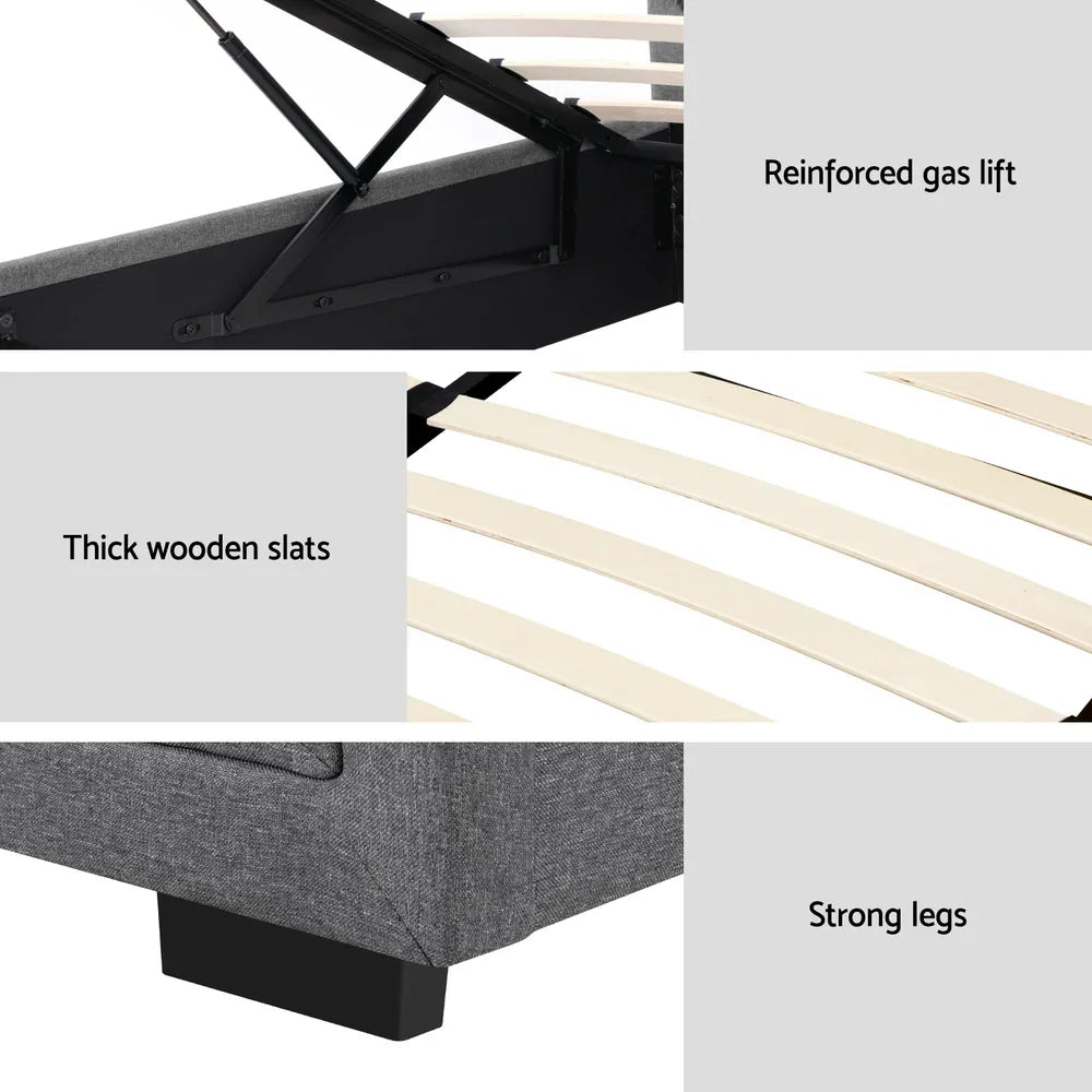Artiss Bed Frame King Single Size Gas Lift Storage Mattress Base Wooden Grey - Mekamart Australia