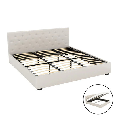 Artiss Bed Frame King Size Gas Lift Beige VILA - Mekamart Australia