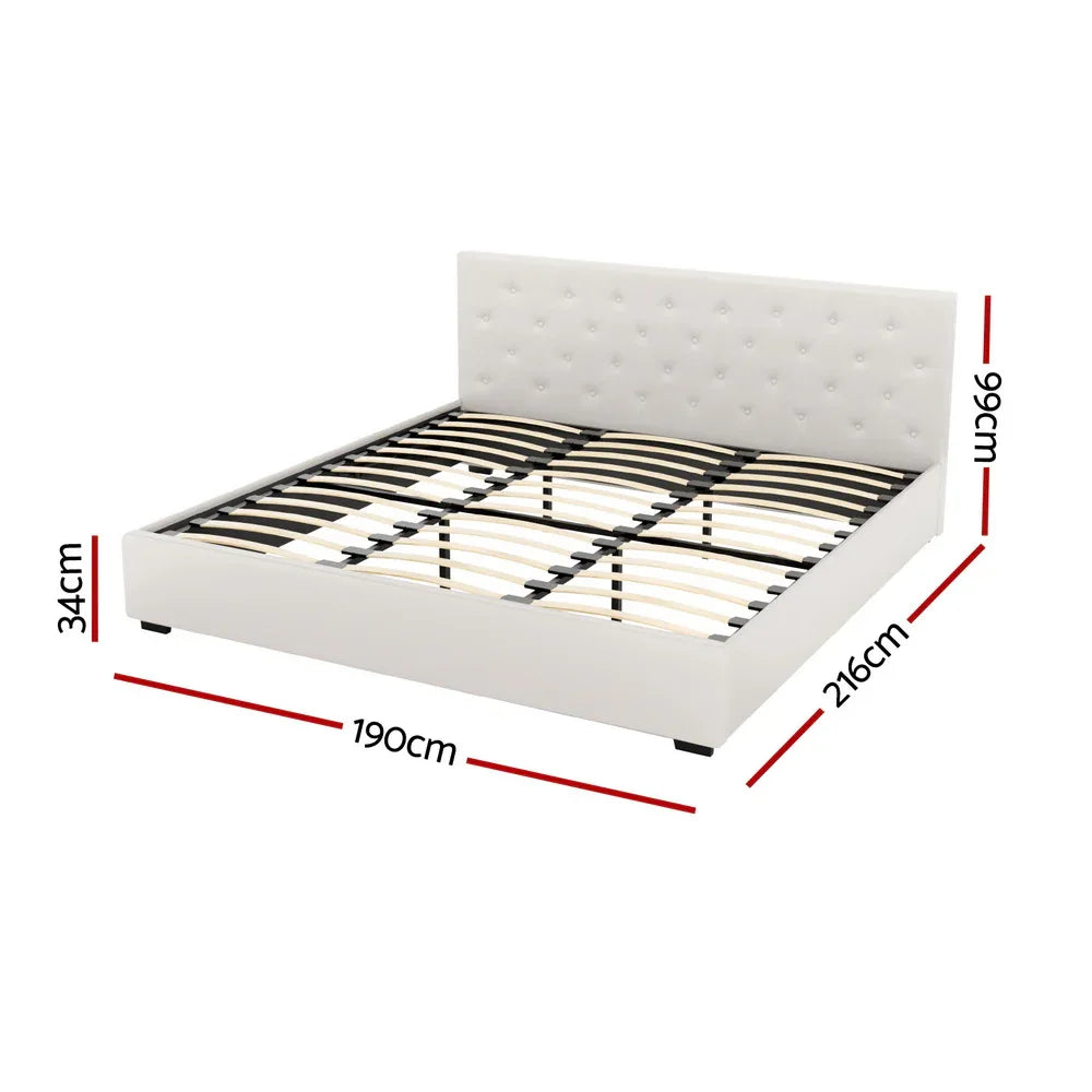 Artiss Bed Frame King Size Gas Lift Beige VILA - Mekamart Australia