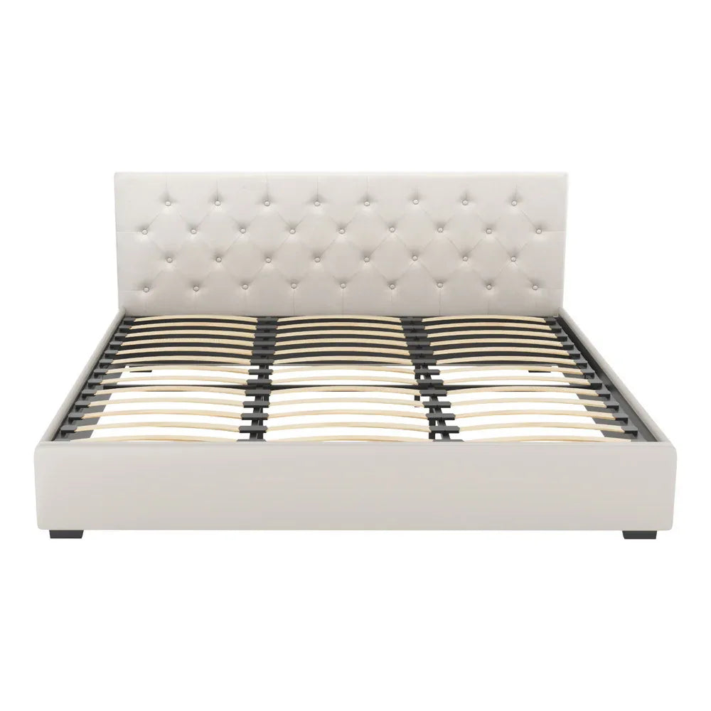 Artiss Bed Frame King Size Gas Lift Beige VILA - Mekamart Australia