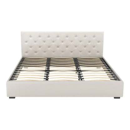 Artiss Bed Frame King Size Gas Lift Beige VILA - Mekamart Australia