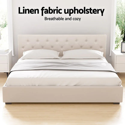 Artiss Bed Frame King Size Gas Lift Beige VILA - Mekamart Australia