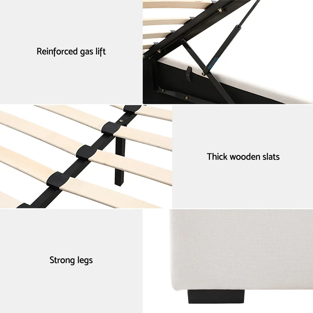 Artiss Bed Frame King Size Gas Lift Beige VILA - Mekamart Australia