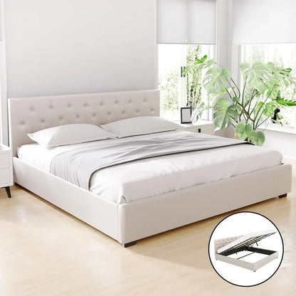 Artiss Bed Frame King Size Gas Lift Beige VILA - Mekamart Australia
