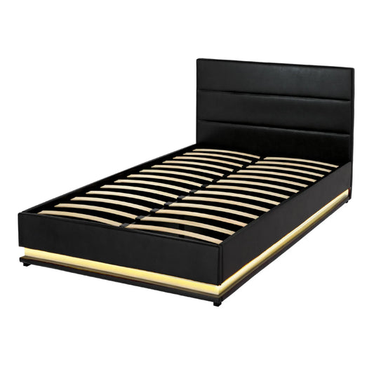 Artiss Bed Frame King Single Size LED Gas Lift Black LUMI - Mekamart Australia