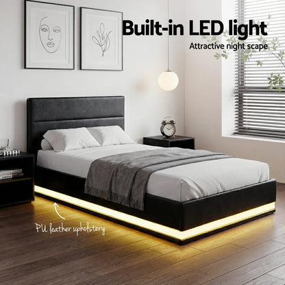 Artiss Bed Frame King Single Size LED Gas Lift Black LUMI - Mekamart Australia