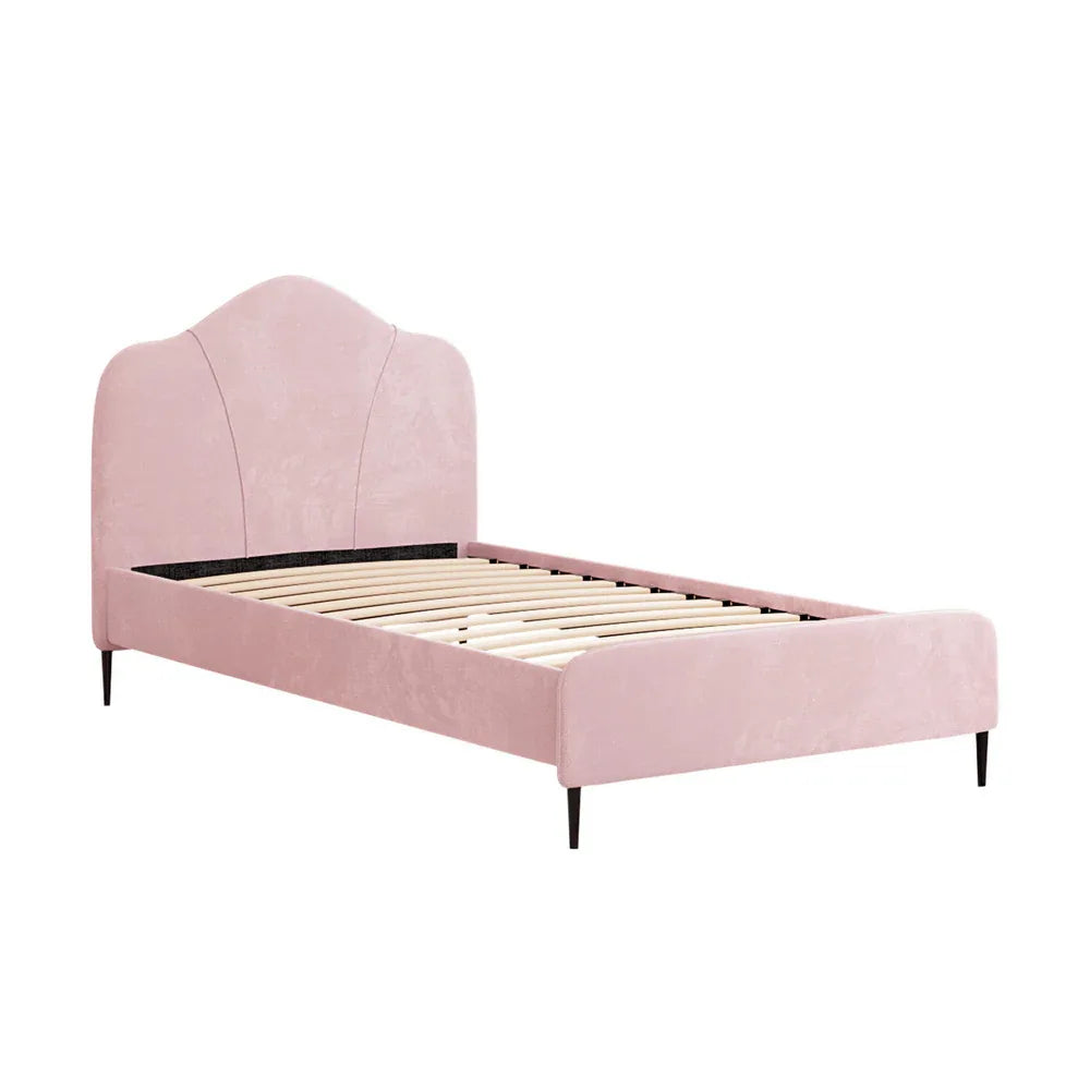 Artiss Bed Frame King Single Size Velvet Pink OLAN - Mekamart Australia