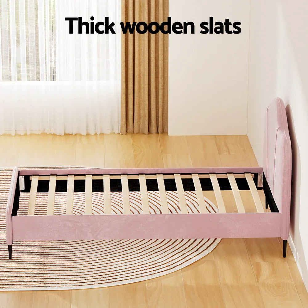 Artiss Bed Frame King Single Size Velvet Pink OLAN - Mekamart Australia