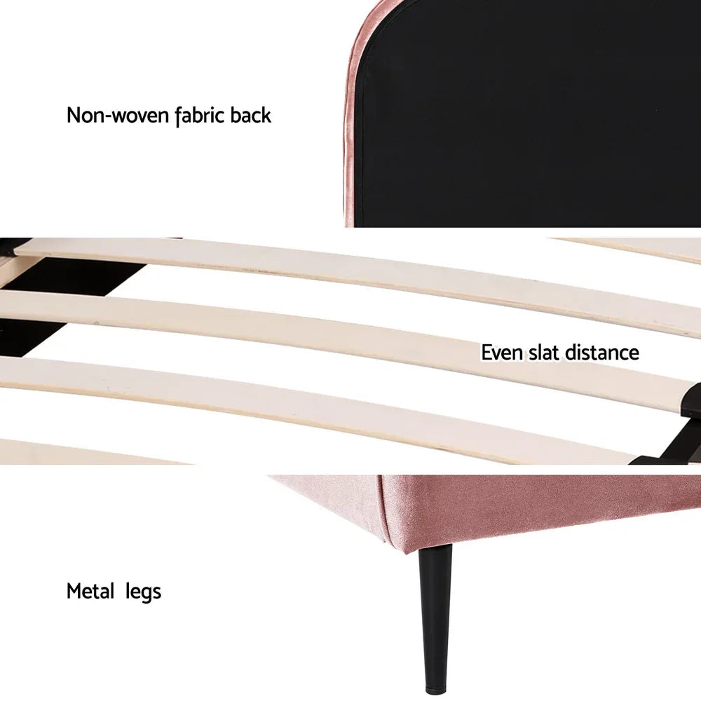 Artiss Bed Frame King Single Size Velvet Pink OLAN - Mekamart Australia