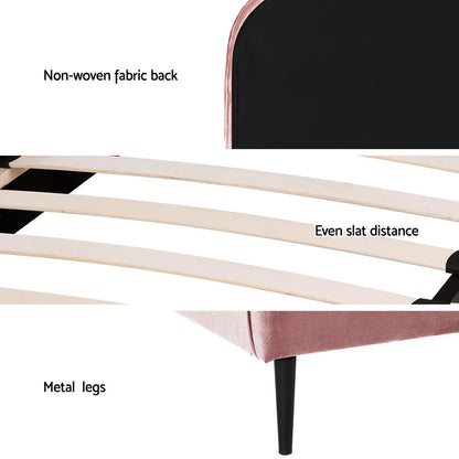 Artiss Bed Frame King Single Size Velvet Pink OLAN - Mekamart Australia