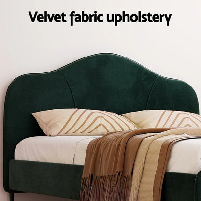 Artiss Bed Frame Queen Size Velvet Dark Green OLAN - Mekamart Australia