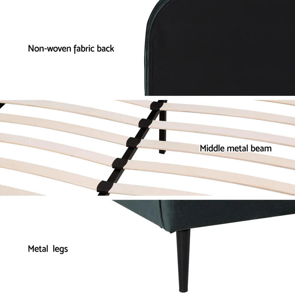Artiss Bed Frame Queen Size Velvet Dark Green OLAN - Mekamart Australia